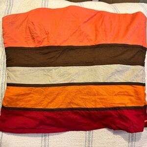 Striped Strapless Colorblock Top - Coral, Brown, Cream, Orange, Red